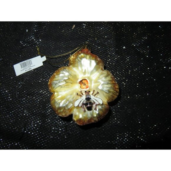 BOGO Handblown Glass Christmas Ornament Flower & Enamel Metal Bee crystal stones - Picture 1 of 6